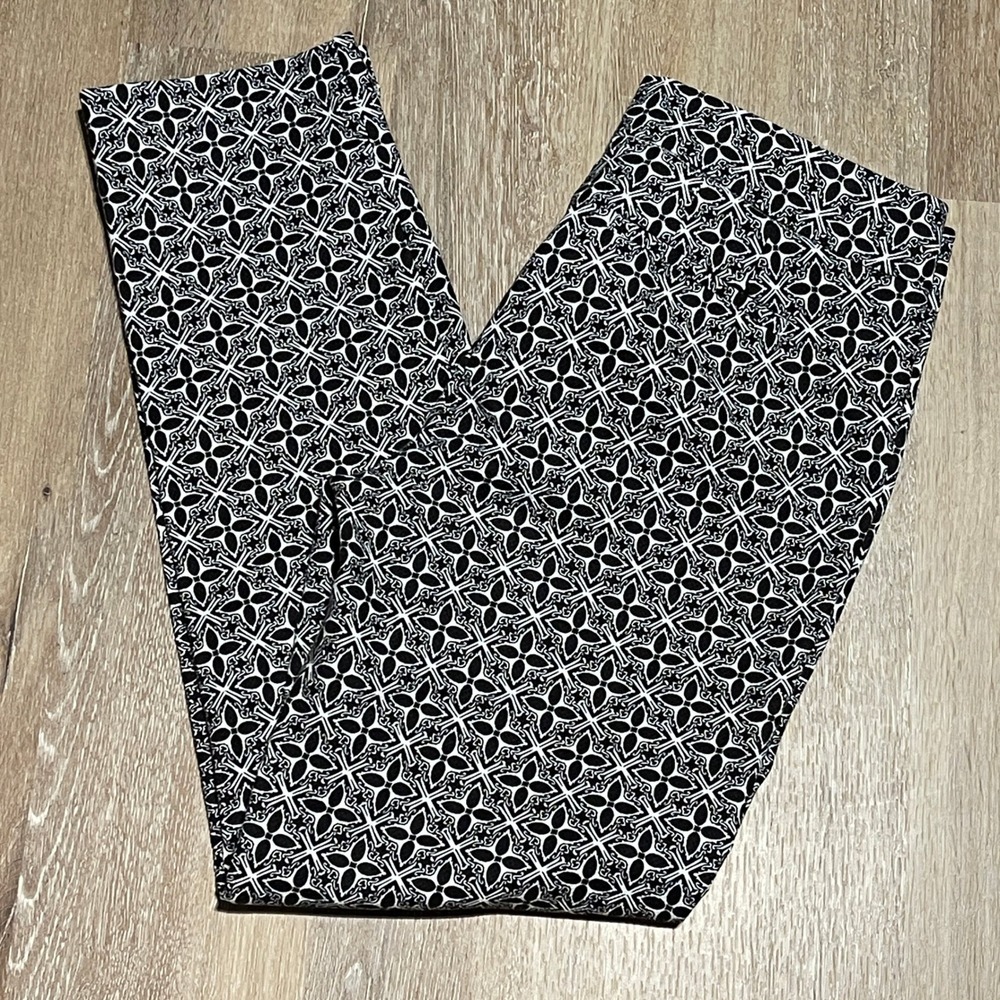 Talbots Hampshire Ankle Pants‎ Women's Size 4 Black White Geometric Career EUC
